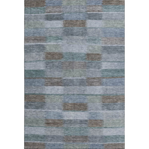HomeRoots 9' X 12' Vibrant Blue Teal and Brown Striped Washable Area Rug with UV Protection for High-Traffic Areas 695317
