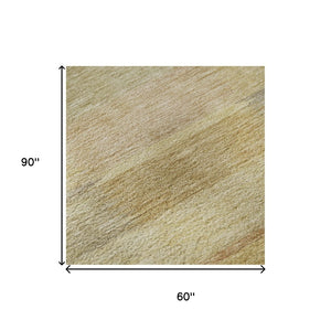 HomeRoots 5' Wheat Beige & Gray Striped Washable Area Rug with UV Protection for Easy Care & Style 695320