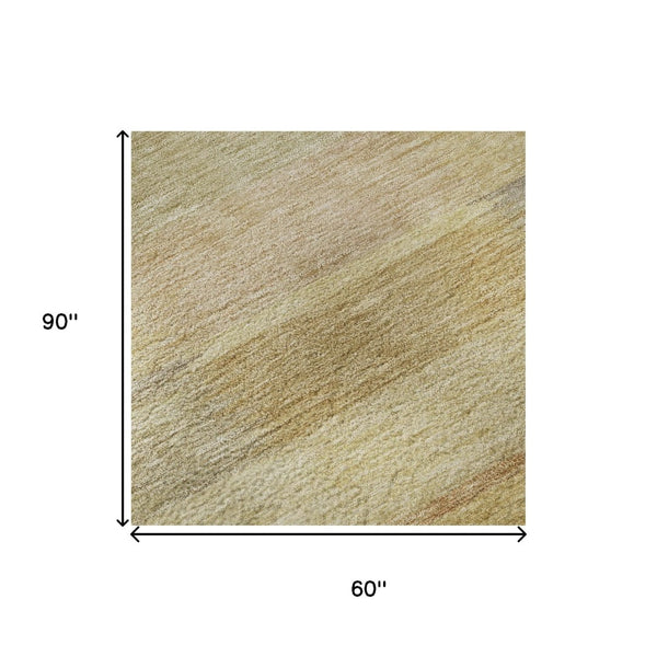 HomeRoots 5' Wheat Beige & Gray Striped Washable Area Rug with UV Protection for Easy Care & Style 695320
