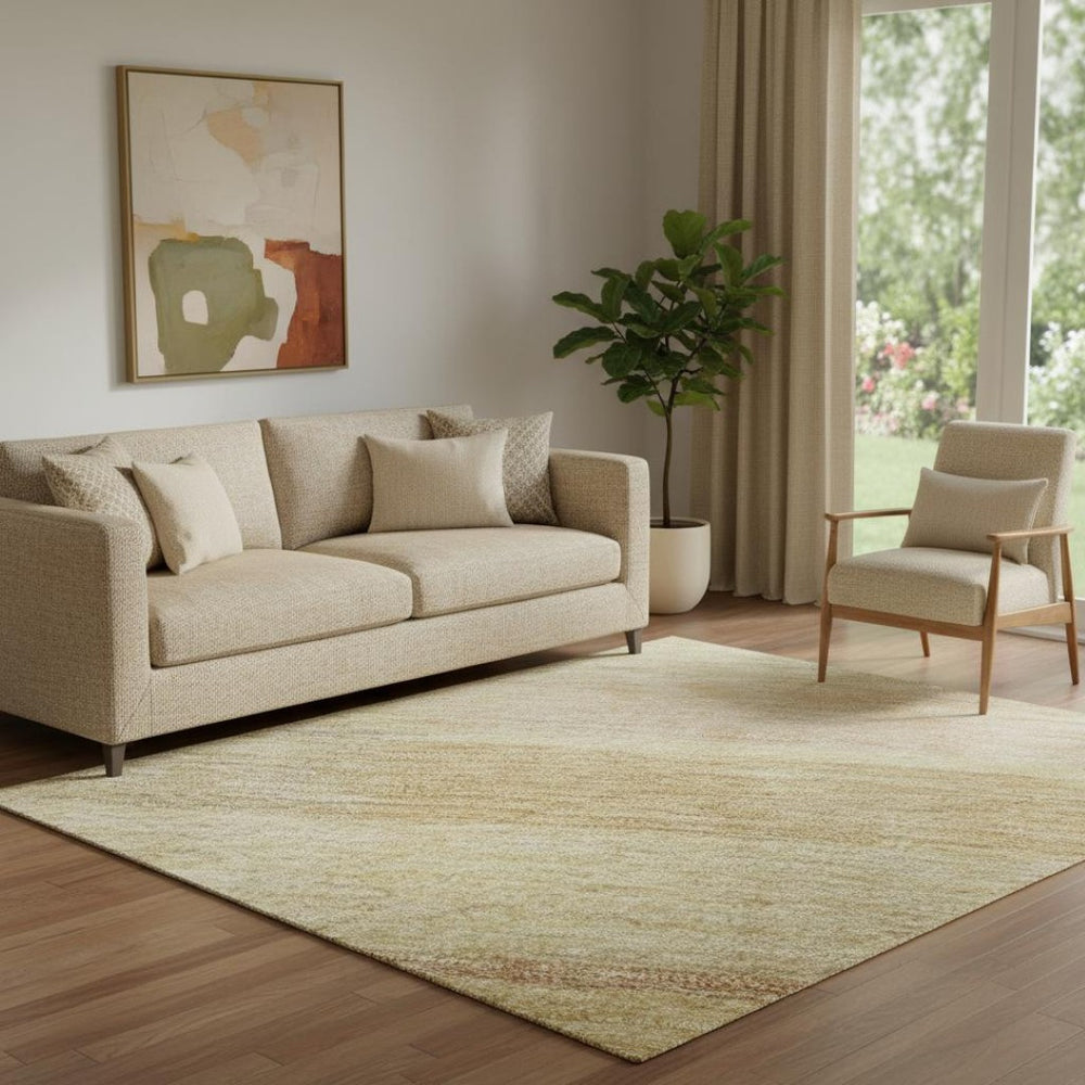 HomeRoots 5' Wheat Beige & Gray Striped Washable Area Rug with UV Protection for Easy Care & Style 695320