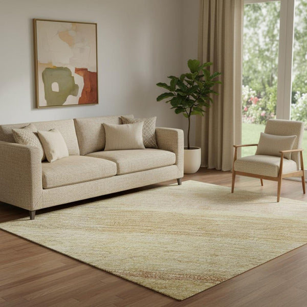 HomeRoots 5' Wheat Beige & Gray Striped Washable Area Rug with UV Protection for Easy Care & Style 695320