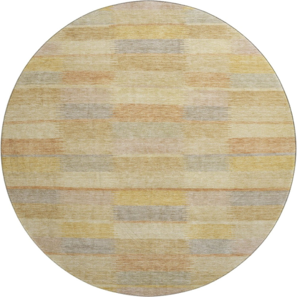 HomeRoots 8' Washable Round Rug in Wheat Beige & Gray Stripes - UV Protected, Non-Slip, Stain-Resistant Design 695321