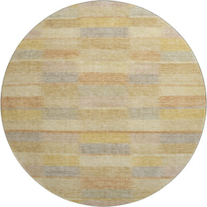 HomeRoots 8' Washable Round Rug in Wheat Beige & Gray Stripes - UV Protected, Non-Slip, Stain-Resistant Design 695321