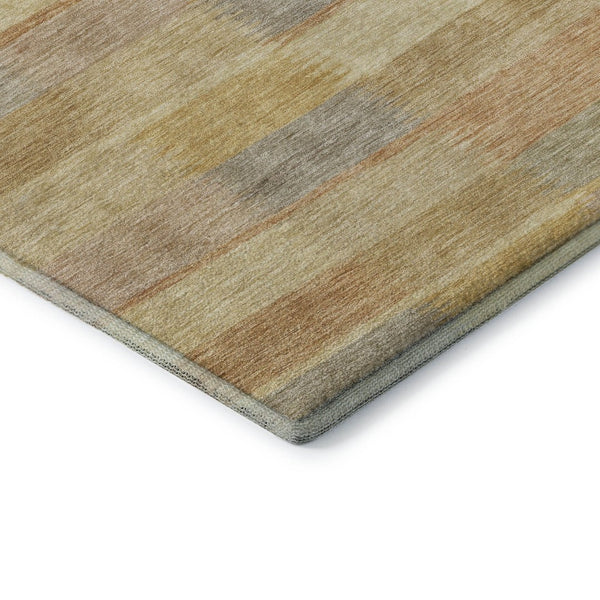 HomeRoots 8' Washable Round Rug in Wheat Beige & Gray Stripes - UV Protected, Non-Slip, Stain-Resistant Design 695321