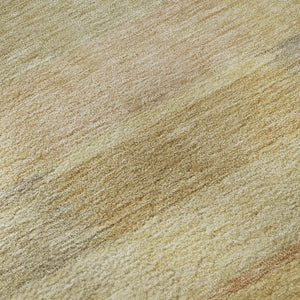 HomeRoots 8' Washable Round Rug in Wheat Beige & Gray Stripes - UV Protected, Non-Slip, Stain-Resistant Design 695321