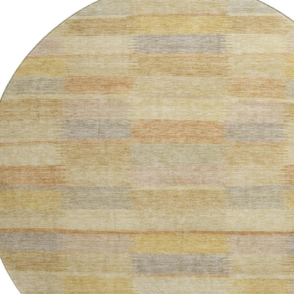 HomeRoots 8' Washable Round Rug in Wheat Beige & Gray Stripes - UV Protected, Non-Slip, Stain-Resistant Design 695321