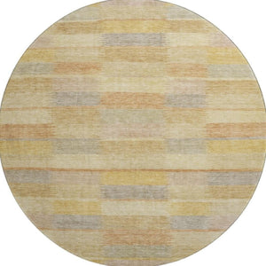 HomeRoots 8' Washable Round Rug in Wheat Beige & Gray Stripes - UV Protected, Non-Slip, Stain-Resistant Design 695321