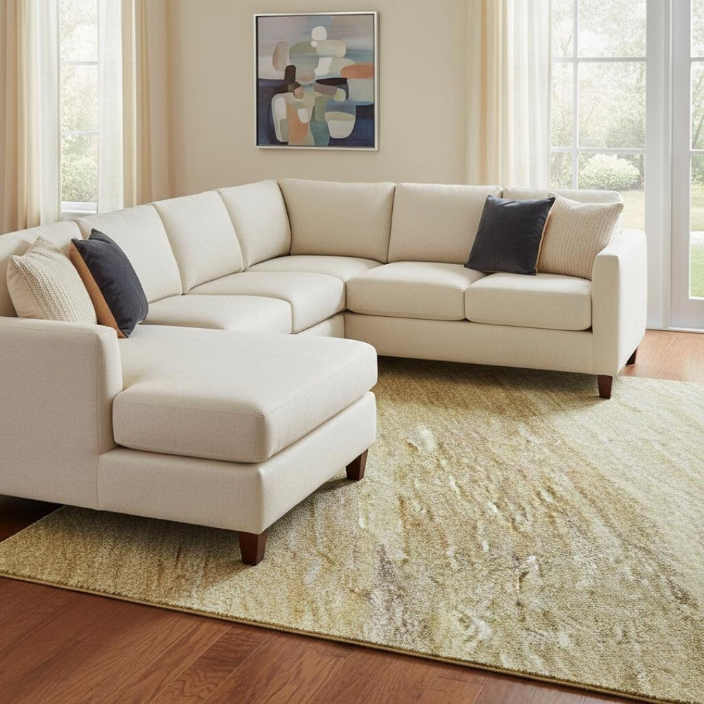 HomeRoots 8' X 10' Wheat Beige & Gray Striped Washable Area Rug – Durable, Stain Resistant, UV Protected Design 695322