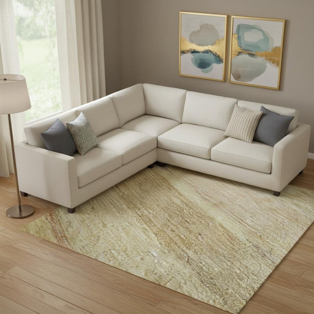 HomeRoots 9' X 12' Wheat Beige & Gray Striped Area Rug – Durable, Stain-Resistant, UV Protected for Easy Care! 695323