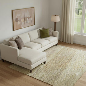 HomeRoots 10' X 14' Washable Wheat Beige & Gray Striped Area Rug with UV Protection for Family Homes 695324