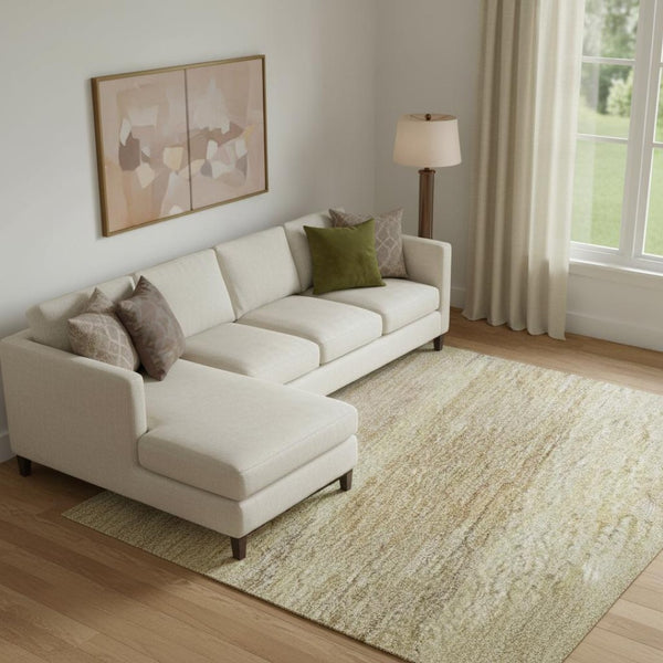 HomeRoots 10' X 14' Washable Wheat Beige & Gray Striped Area Rug with UV Protection for Family Homes 695324