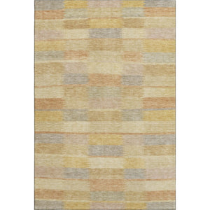 HomeRoots 10' X 14' Washable Wheat Beige & Gray Striped Area Rug with UV Protection for Family Homes 695324