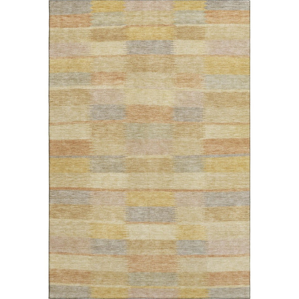 HomeRoots 10' X 14' Washable Wheat Beige & Gray Striped Area Rug with UV Protection for Family Homes 695324