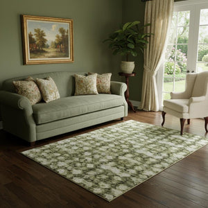 HomeRoots 5' X 8' Artichoke Green & Gray Abstract Washable Area Rug with UV Protection for Busy Homes 695326