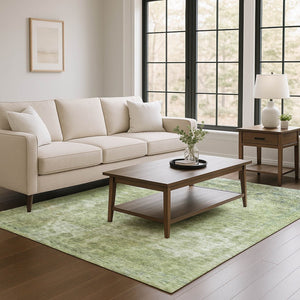 HomeRoots 5' X 8' Artichoke Green & Gray Abstract Washable Area Rug with UV Protection for Busy Homes 695326