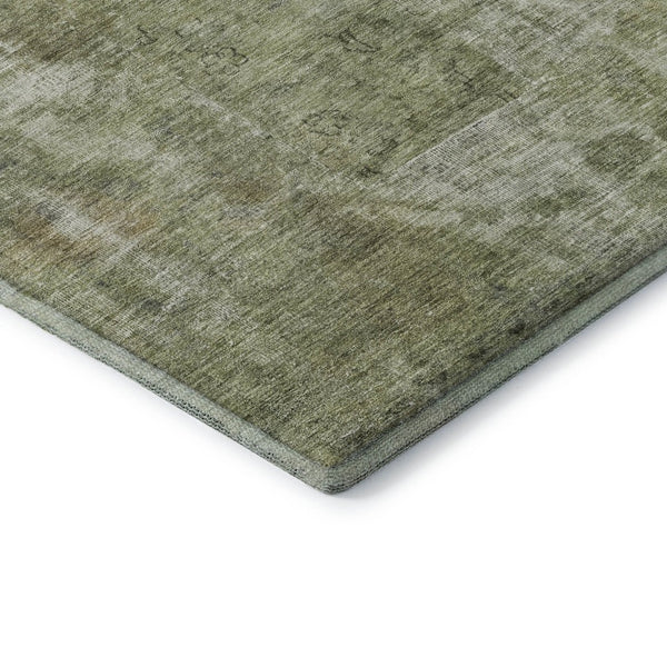 HomeRoots 5' X 8' Artichoke Green & Gray Abstract Washable Area Rug with UV Protection for Busy Homes 695326