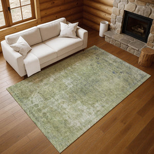 HomeRoots 5' X 8' Artichoke Green & Gray Abstract Washable Area Rug with UV Protection for Busy Homes 695326