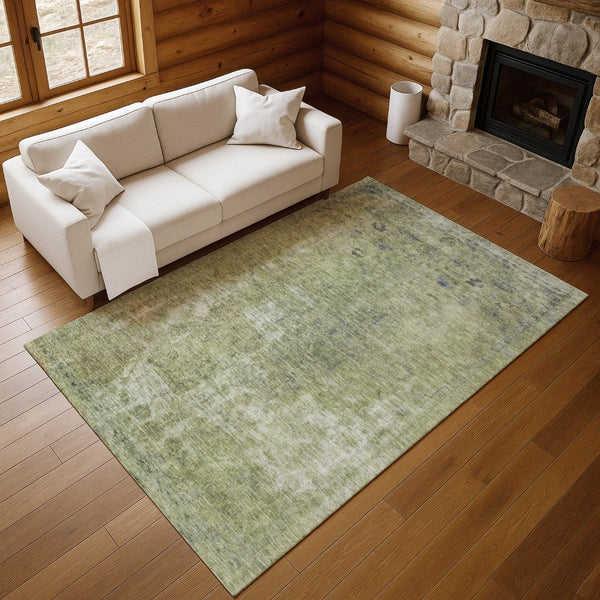 HomeRoots 5' X 8' Artichoke Green & Gray Abstract Washable Area Rug with UV Protection for Busy Homes 695326