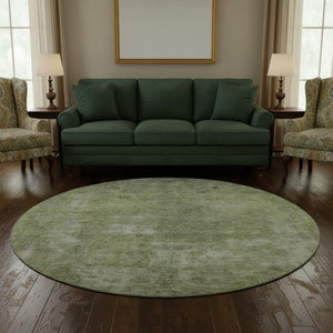 HomeRoots 8' Washable Round Rug in Artichoke Green, Gray & Silver – Stylish, Durable & UV Resistant Design 695327