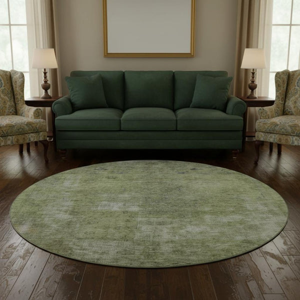 HomeRoots 8' Washable Round Rug in Artichoke Green, Gray & Silver – Stylish, Durable & UV Resistant Design 695327