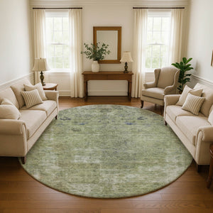HomeRoots 8' Washable Round Rug in Artichoke Green, Gray & Silver – Stylish, Durable & UV Resistant Design 695327
