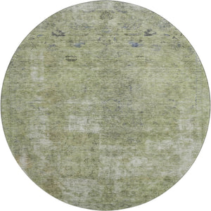 HomeRoots 8' Washable Round Rug in Artichoke Green, Gray & Silver – Stylish, Durable & UV Resistant Design 695327