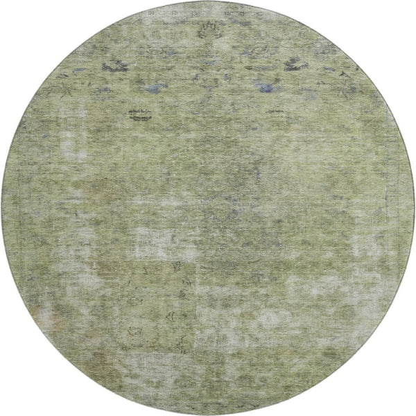 HomeRoots 8' Washable Round Rug in Artichoke Green, Gray & Silver – Stylish, Durable & UV Resistant Design 695327