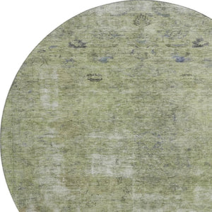 HomeRoots 8' Washable Round Rug in Artichoke Green, Gray & Silver – Stylish, Durable & UV Resistant Design 695327