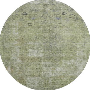 HomeRoots 8' Washable Round Rug in Artichoke Green, Gray & Silver – Stylish, Durable & UV Resistant Design 695327