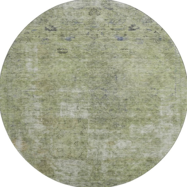 HomeRoots 8' Washable Round Rug in Artichoke Green, Gray & Silver – Stylish, Durable & UV Resistant Design 695327