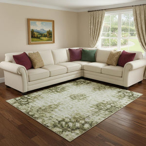 HomeRoots 8' X 10' Artichoke Green and Gray Abstract Area Rug - Washable, UV Protected, Easy Care & Durable 695328