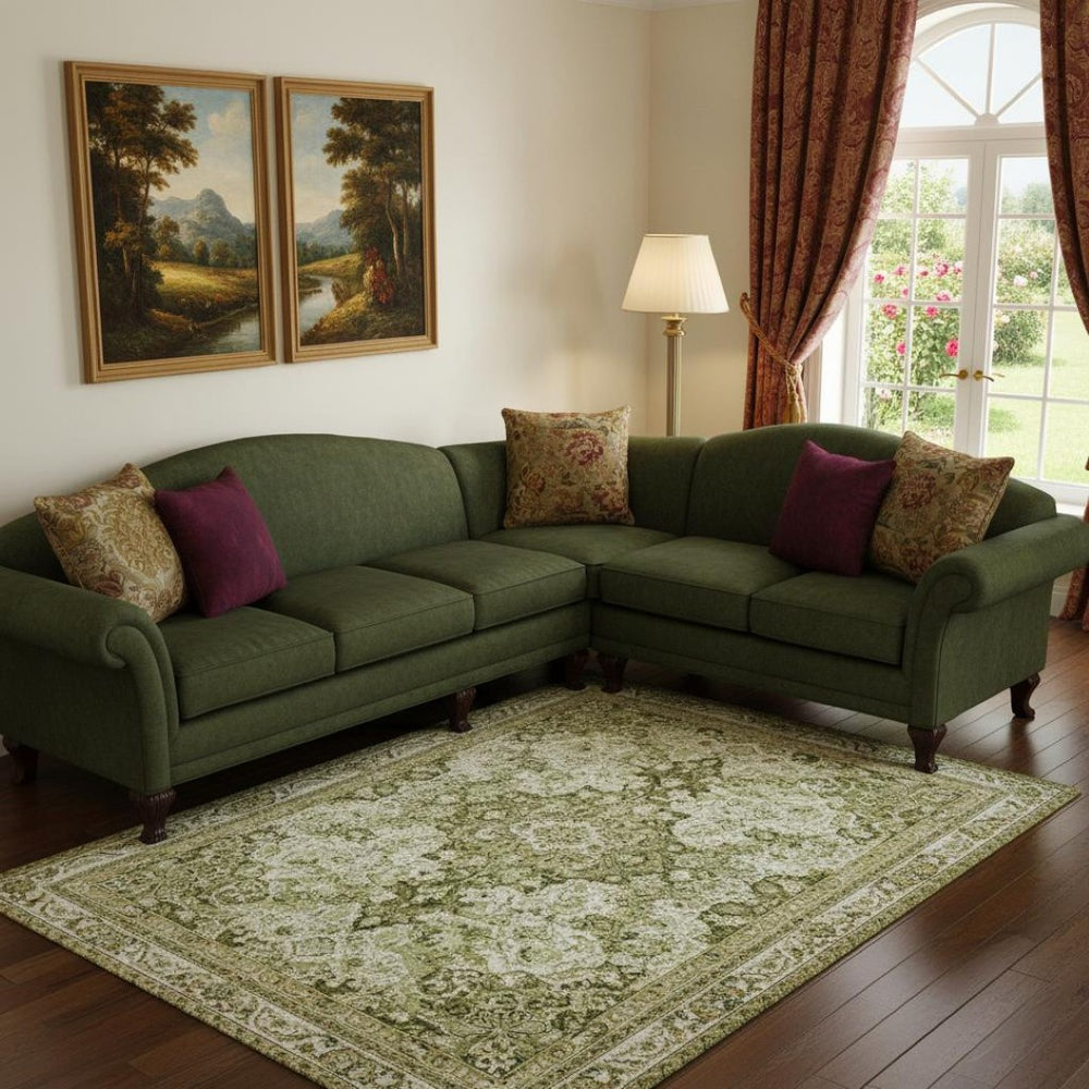 HomeRoots 10' X 14' Abstract Artichoke Green Gray & Silver Area Rug – Washable, UV-Protected & Stain-Resistant! 695330