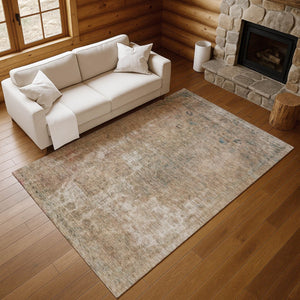 HomeRoots 5' X 8' Abstract Washable Area Rug in Beige, Gray & Khaki - UV Protected, Durable & Easy Care 695332