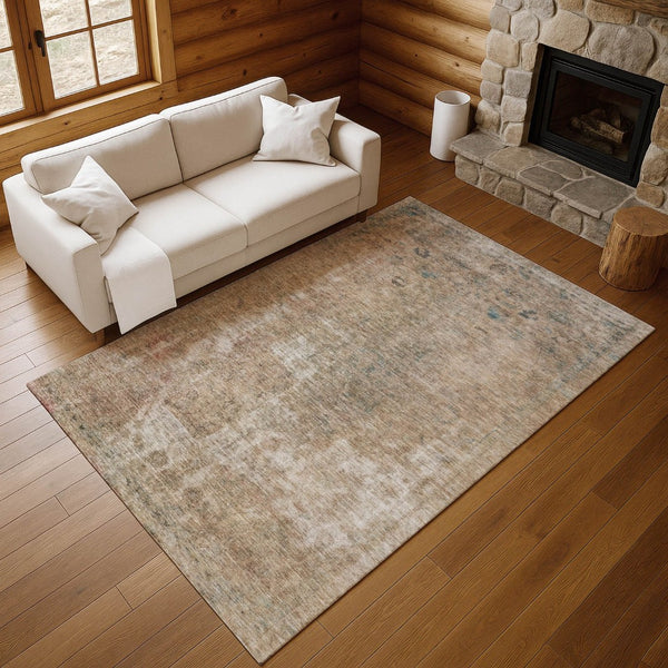 HomeRoots 5' X 8' Abstract Washable Area Rug in Beige, Gray & Khaki - UV Protected, Durable & Easy Care 695332
