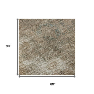 HomeRoots 5' X 8' Abstract Washable Area Rug in Beige, Gray & Khaki - UV Protected, Durable & Easy Care 695332