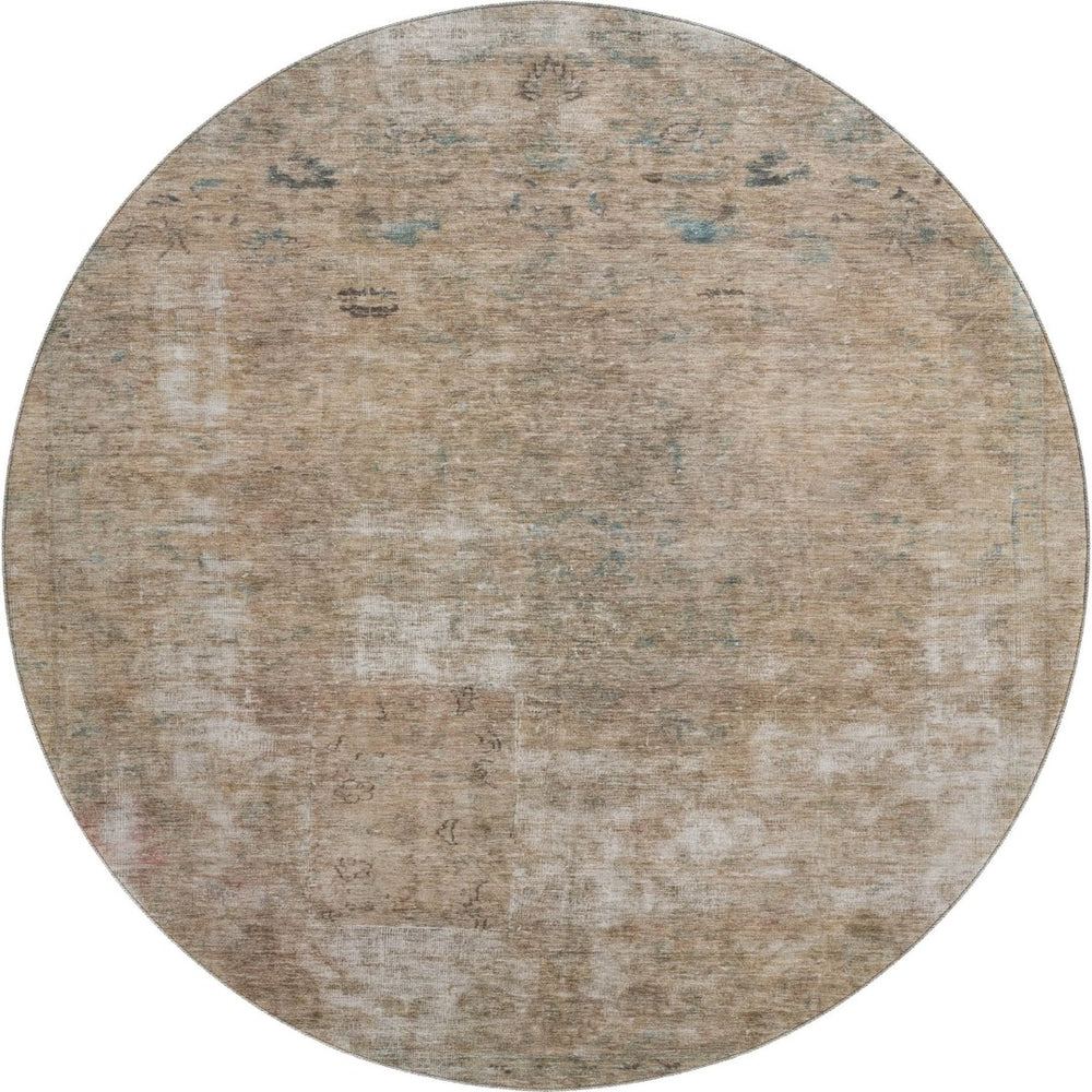 HomeRoots 8' Washable Round Rug in Beige, Gray & Khaki - UV Protected, Soft, Stylish, and Durable for Any Space 695333