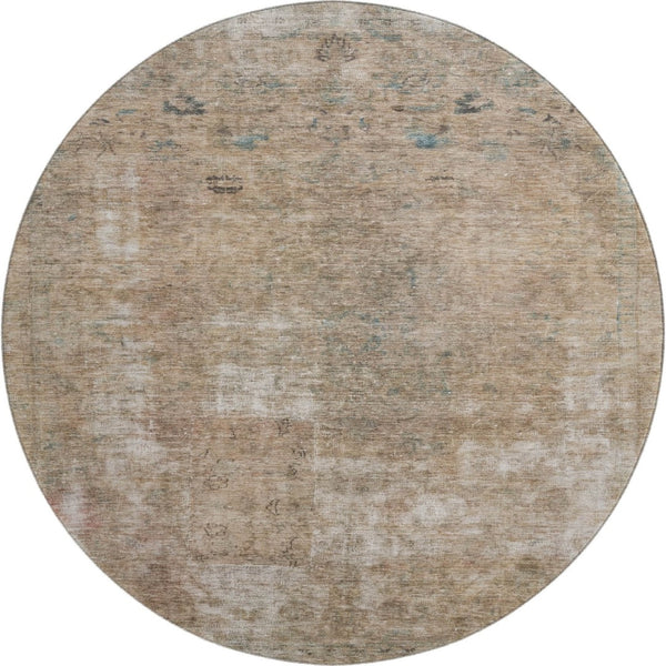 HomeRoots 8' Washable Round Rug in Beige, Gray & Khaki - UV Protected, Soft, Stylish, and Durable for Any Space 695333
