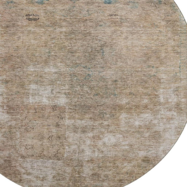 HomeRoots 8' Washable Round Rug in Beige, Gray & Khaki - UV Protected, Soft, Stylish, and Durable for Any Space 695333