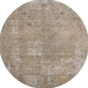 HomeRoots 8' Washable Round Rug in Beige, Gray & Khaki - UV Protected, Soft, Stylish, and Durable for Any Space 695333