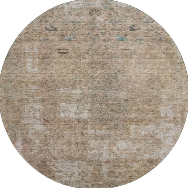 HomeRoots 8' Washable Round Rug in Beige, Gray & Khaki - UV Protected, Soft, Stylish, and Durable for Any Space 695333