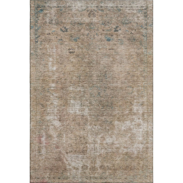HomeRoots 8' X 10' Washable Beige Gray Khaki Abstract Area Rug with UV Protection for Modern Homes & Spaces 695334