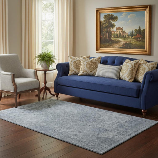HomeRoots 5' X 8' Modern Blue and Gray Abstract Area Rug – Washable, UV Protected, Stain Resistant, Durable Design 695338