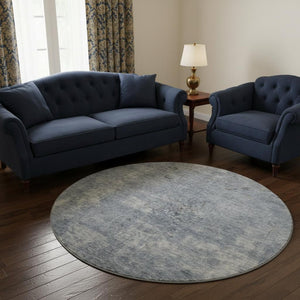 HomeRoots 8' Blue and Gray Abstract Round Rug - Washable, Stain Resistant, UV Protected for High-Traffic Homes 695339