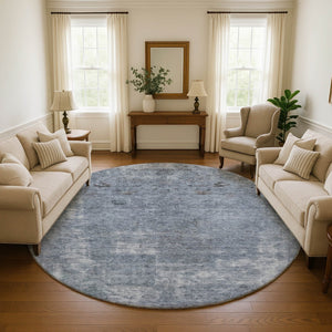 HomeRoots 8' Blue and Gray Abstract Round Rug - Washable, Stain Resistant, UV Protected for High-Traffic Homes 695339