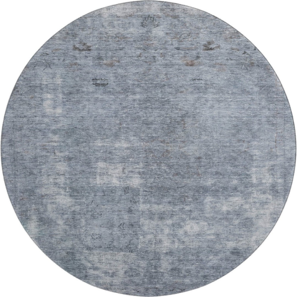 HomeRoots 8' Blue and Gray Abstract Round Rug - Washable, Stain Resistant, UV Protected for High-Traffic Homes 695339