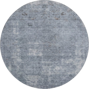 HomeRoots 8' Blue and Gray Abstract Round Rug - Washable, Stain Resistant, UV Protected for High-Traffic Homes 695339