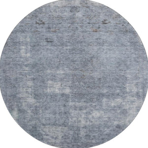 HomeRoots 8' Blue and Gray Abstract Round Rug - Washable, Stain Resistant, UV Protected for High-Traffic Homes 695339