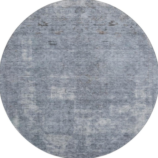 HomeRoots 8' Blue and Gray Abstract Round Rug - Washable, Stain Resistant, UV Protected for High-Traffic Homes 695339