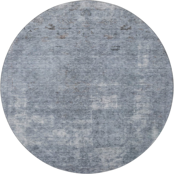 HomeRoots 8' Blue and Gray Abstract Round Rug - Washable, Stain Resistant, UV Protected for High-Traffic Homes 695339