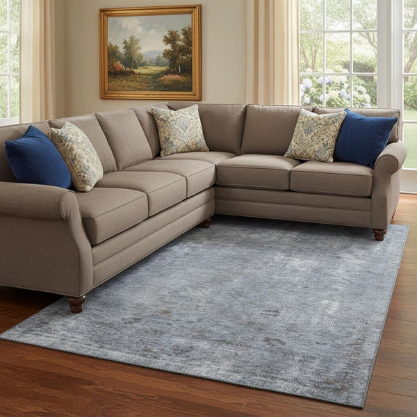 HomeRoots 8' X 10' Blue And Gray Abstract Area Rug - Stylish, Washable, UV-Protected, Durable for High-Traffic Areas 695340